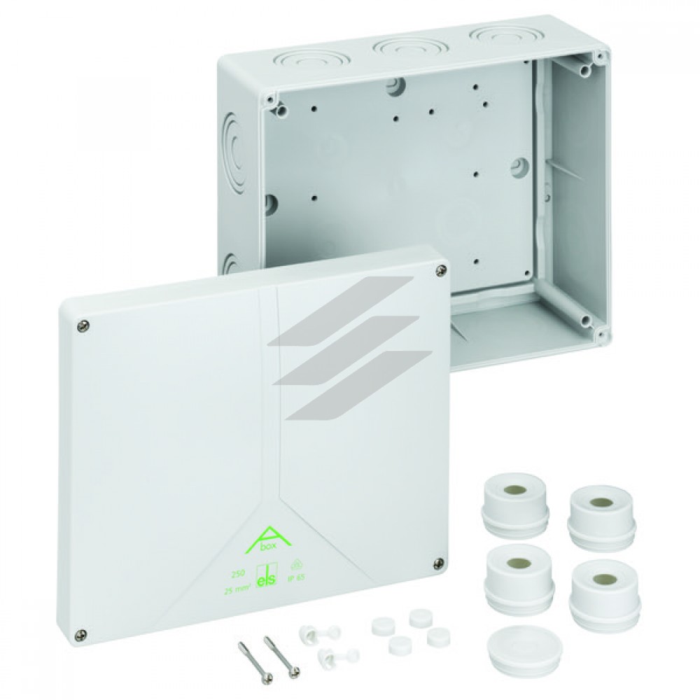 Розподільча коробка Abox 250-L (250х200х115), порожня, полістирол, введеня-14 місць (10-М20/М40/М50, на днищі: 2-М20, 2-М25/М32), IP65 Spelsberg